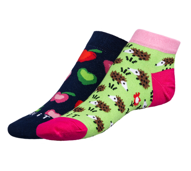 Ponožky nízké Ježek/jablko 39-42 zelená, růžová, tm.modrá
