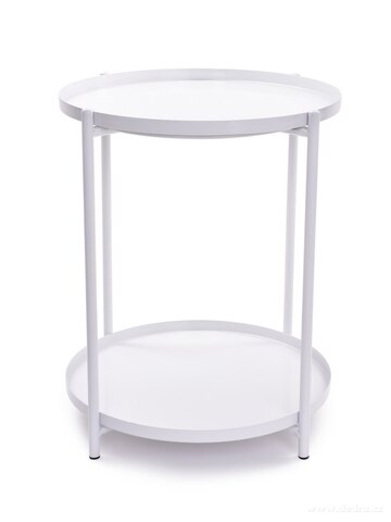 Kulatý kovový stolek, dvoupatrový, v 52 cm, bílý