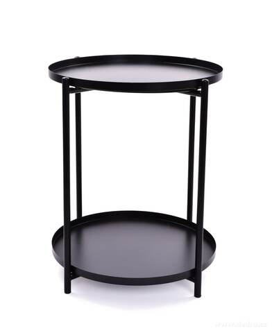 Kulatý kovový stolek, dvoupatrový, v 52 cm, černý