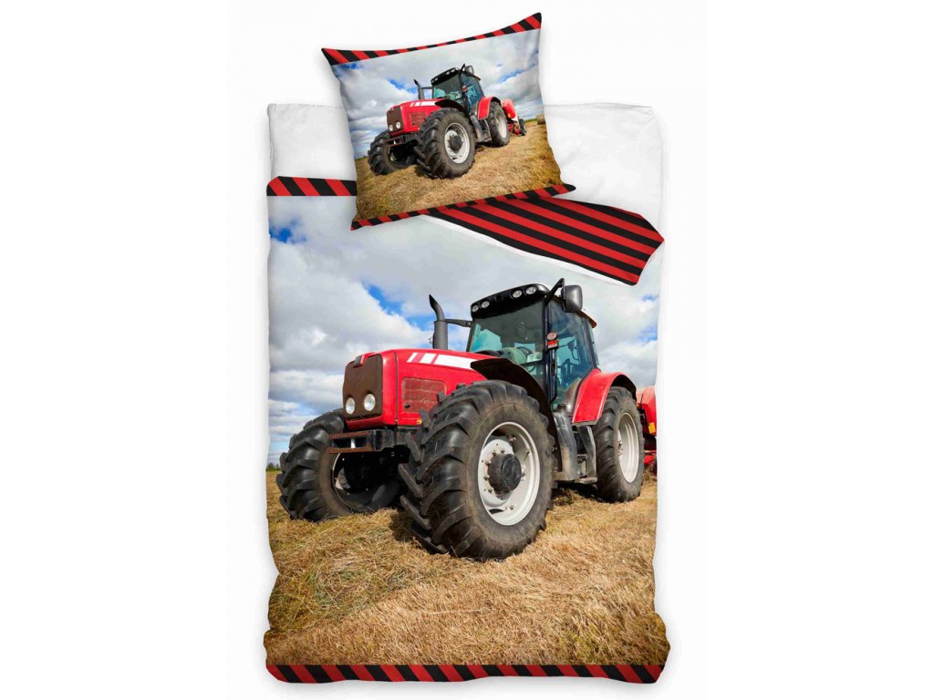 Fotografie Bavlněné povlečení Červený traktor na poli 140x200,70x90 cm