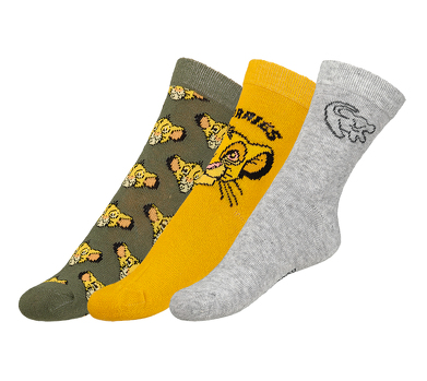 Ponožky dětské Lví král - sada 3 páry 27-30 khaki, šedá, žlutá